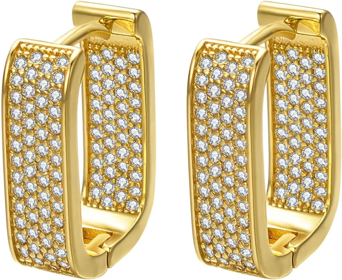 Cubic Zirconia Square Hoop Earrings For Women 14K Gold Plated Chunky Huggie Earrings Jewelry