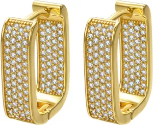 Cubic Zirconia Square Hoop Earrings For Women 14K Gold Plated Chunky Huggie Earrings Jewelry