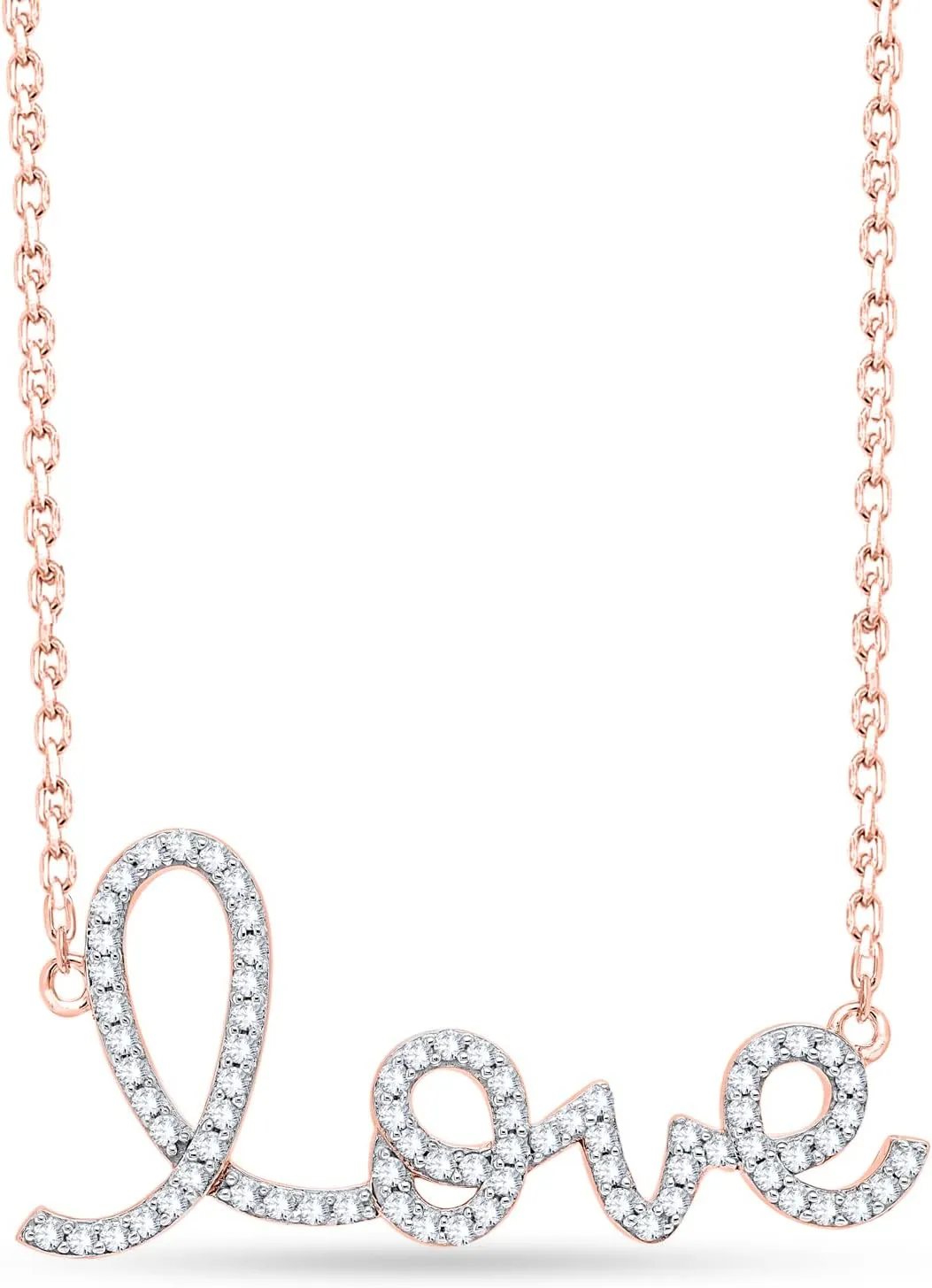 Cursive Love Necklace Pendants for Women - 14K Gold Plated Love Heart Charm Script Natural Diamond Pendant Necklace 18 Inch Chain Necklace (0.31 Carat, I-J Color, I2 Clarity)