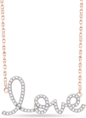 Cursive Love Necklace Pendants for Women - 14K Gold Plated Love Heart Charm Script Natural Diamond Pendant Necklace 18 Inch Chain Necklace (0.31 Carat, I-J Color, I2 Clarity)