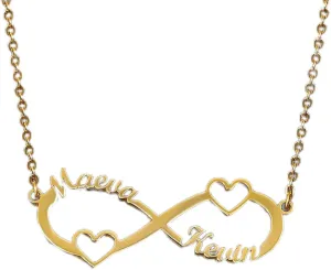 Custom Double Heart Two Names Infinity Necklaces For Women Stainless Steel Customized Necklace Pendant Personalized Jewelry Gift, yellow