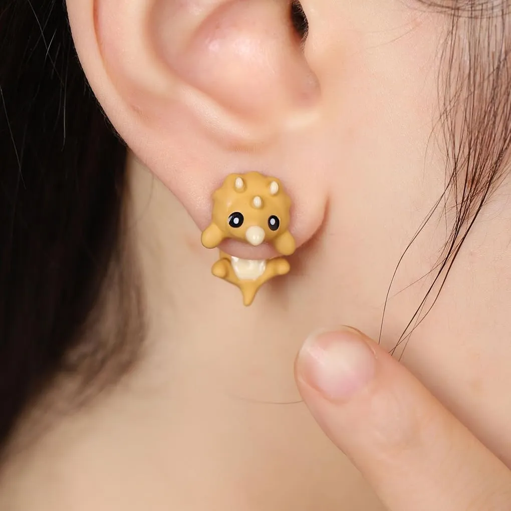 Cute Cartoon Dinosaur Bite Stud Earrings,Funny Small Animals Jacket Statement Earrings,Charming Green Halloween Personalized Earrings for Dinosaur Fans