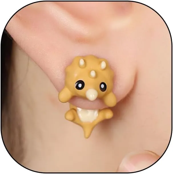 Cute Cartoon Dinosaur Bite Stud Earrings,Funny Small Animals Jacket Statement Earrings,Charming Green Halloween Personalized Earrings for Dinosaur Fans