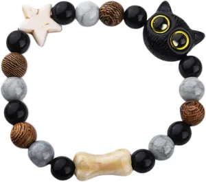 Cute Cat Bead Bracelet for Women Handmade Animal Stretch Bracelet for Men Ceramic Elastic Bracelets for Cat Lovers Birthday Gifts for Friends Bohemian Beaded Bracelet Gifts for Halloween Accessories