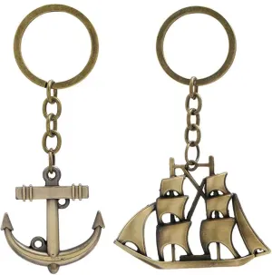 Cute Keychain Set, 2 Pieces, Vintage Bronze Metal Funny Key Ring Pendant Charms Gift Accessories for Women Men (Anchor/Sailboat), Small