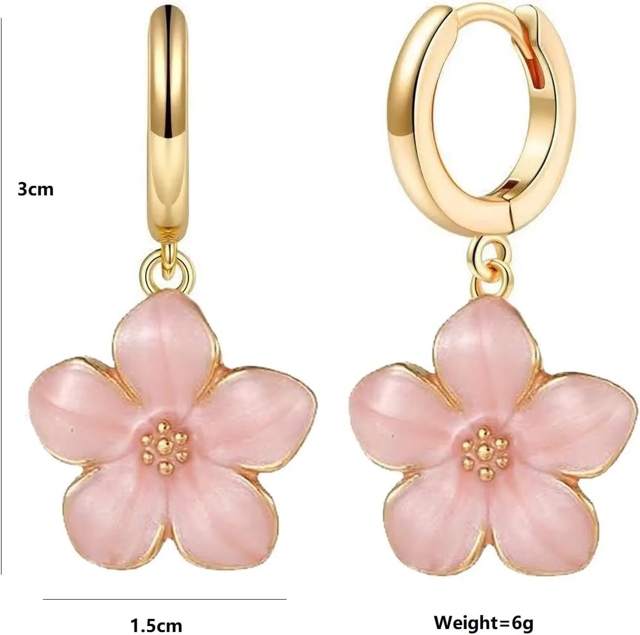 Cute Sakura Flower Hoop Earrings for Women, Sweet Stunning Enamel Cherry Blossom Drop Dangle Earrings Trendy 14K Gold Beauty Aesthetic Jewelry Gifts