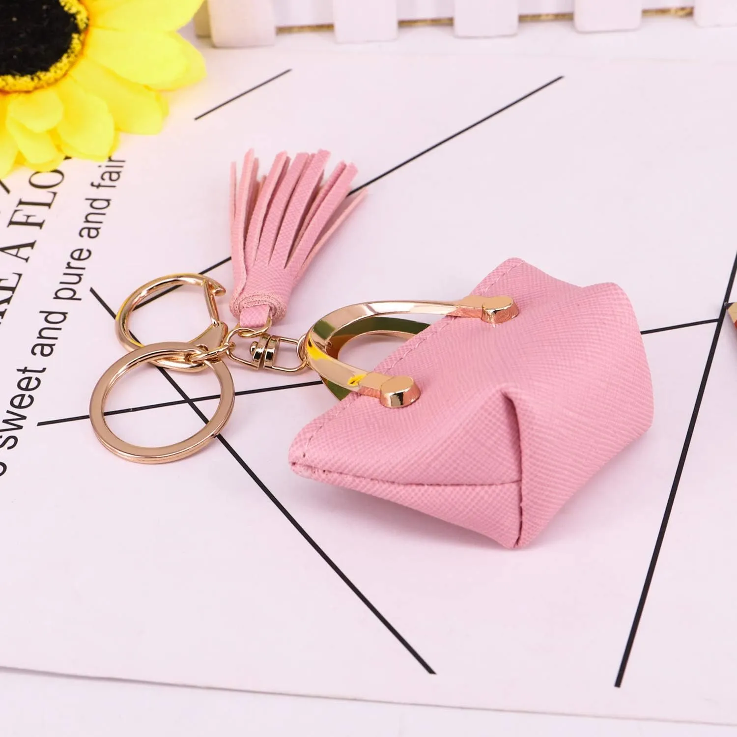 Cute Tote Bag Tassels Keychain Mini Coin Purse Key Chain Keyring for Women Mom Purse Handbag Decor