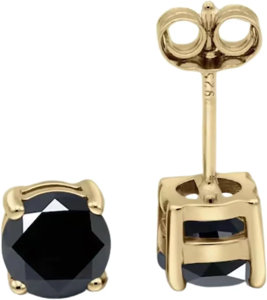 Dainty Black Onyx Earrings- Black Onyx Stud Earrings in 925 Sterling Silver- Solitaire Wedding Engagement- Vintage Earrings