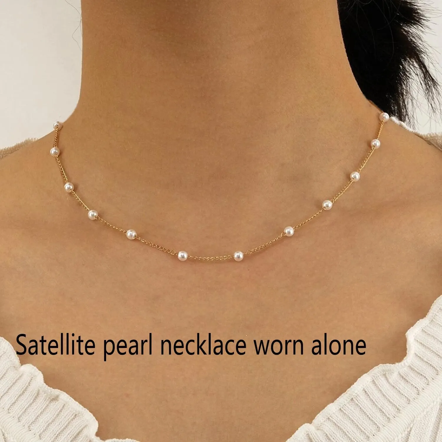 Dainty Pearl Necklaces for Women 14K Gold Plated Layered Pearl Necklace Simple Pearl Choker Necklace Jewelry Gift