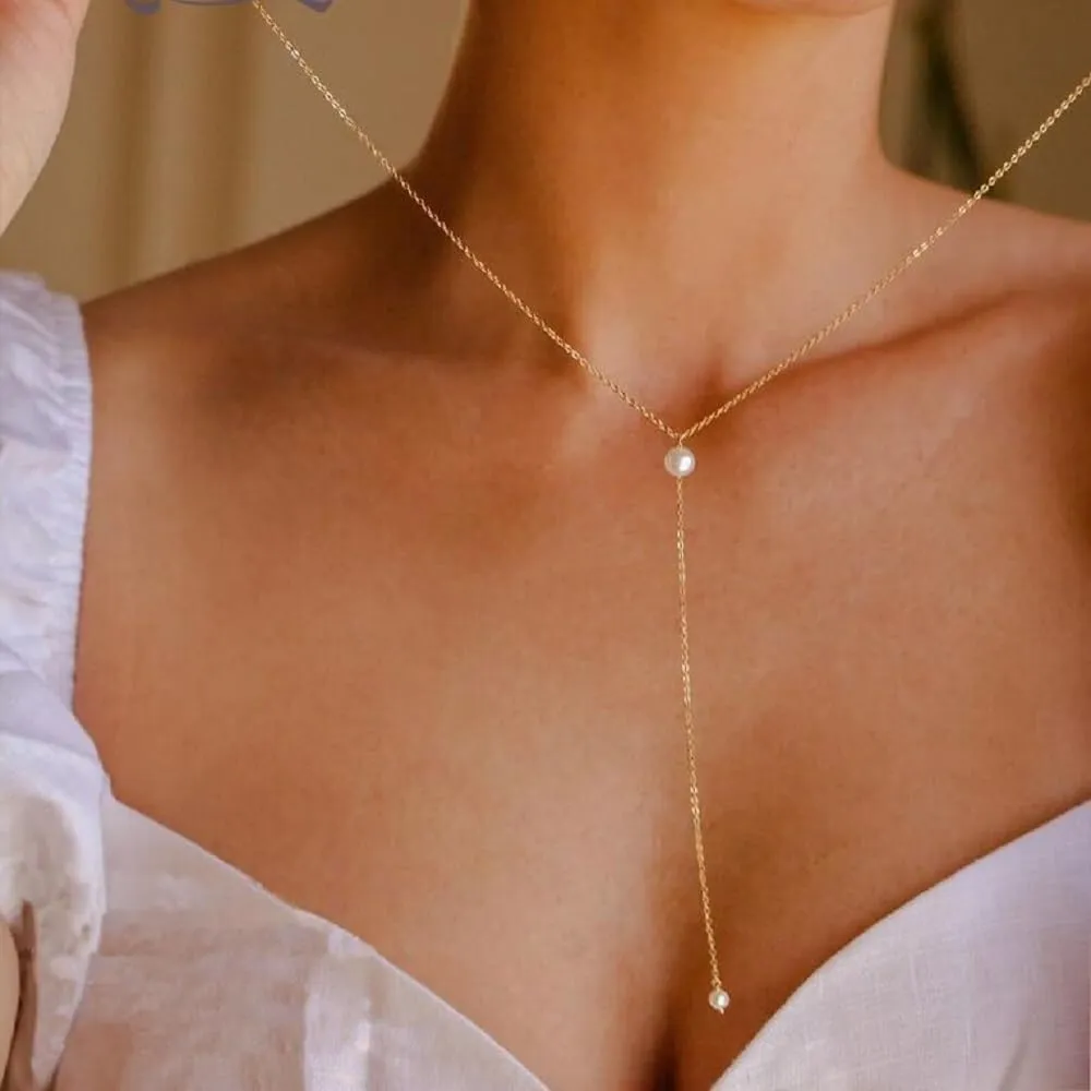 Dainty Pearl Necklaces for Women 14K Gold Plated Layered Pearl Necklace Simple Pearl Choker Necklace Jewelry Gift