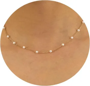 Dainty Pearl Necklaces for Women 14K Gold Plated Layered Pearl Necklace Simple Pearl Choker Necklace Jewelry Gift