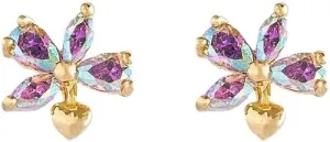 Dainty Purple Moonstone Flower 18k Gold Plated Stud Earrings Sterling Silver Post Hypoallergenic for Sensitive Ears Earrings for Women