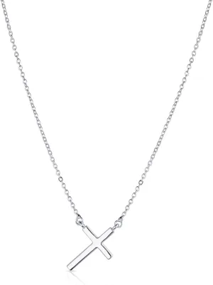 Dainty Sideways Cross Necklace for Women | Silver Cross Choker Necklace | Choker Necklaces for Women | Minimalist Cross Jewelry | Side Cross Choker Necklace