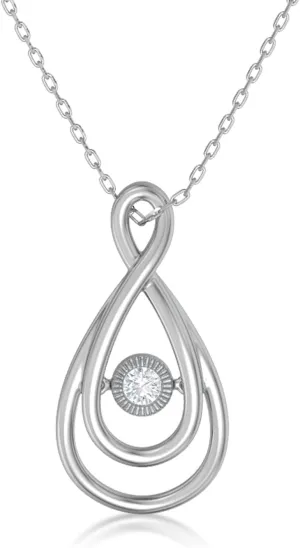 Dancing Diamond Necklaces for Women, Real Diamond Round or Heart Shape Necklace, Sterling Silver Necklace with 18 Inch Chain, Diamond Jewelry for Women (0.03-0.12 cttw)