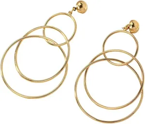 Dangle Hoop Earrings Gold Plated, Triple Circle Drop Hoop Earrings, Statement Elegance for Women, Lightweight