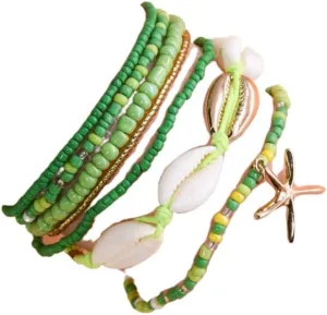 DATOA Shell Ankle Bracelet Set for Women Boho Beaded Stackable Bracelet Multi-Layer Seashell Starfish Anklet Hawaiian Beach Foot Accessories Gift