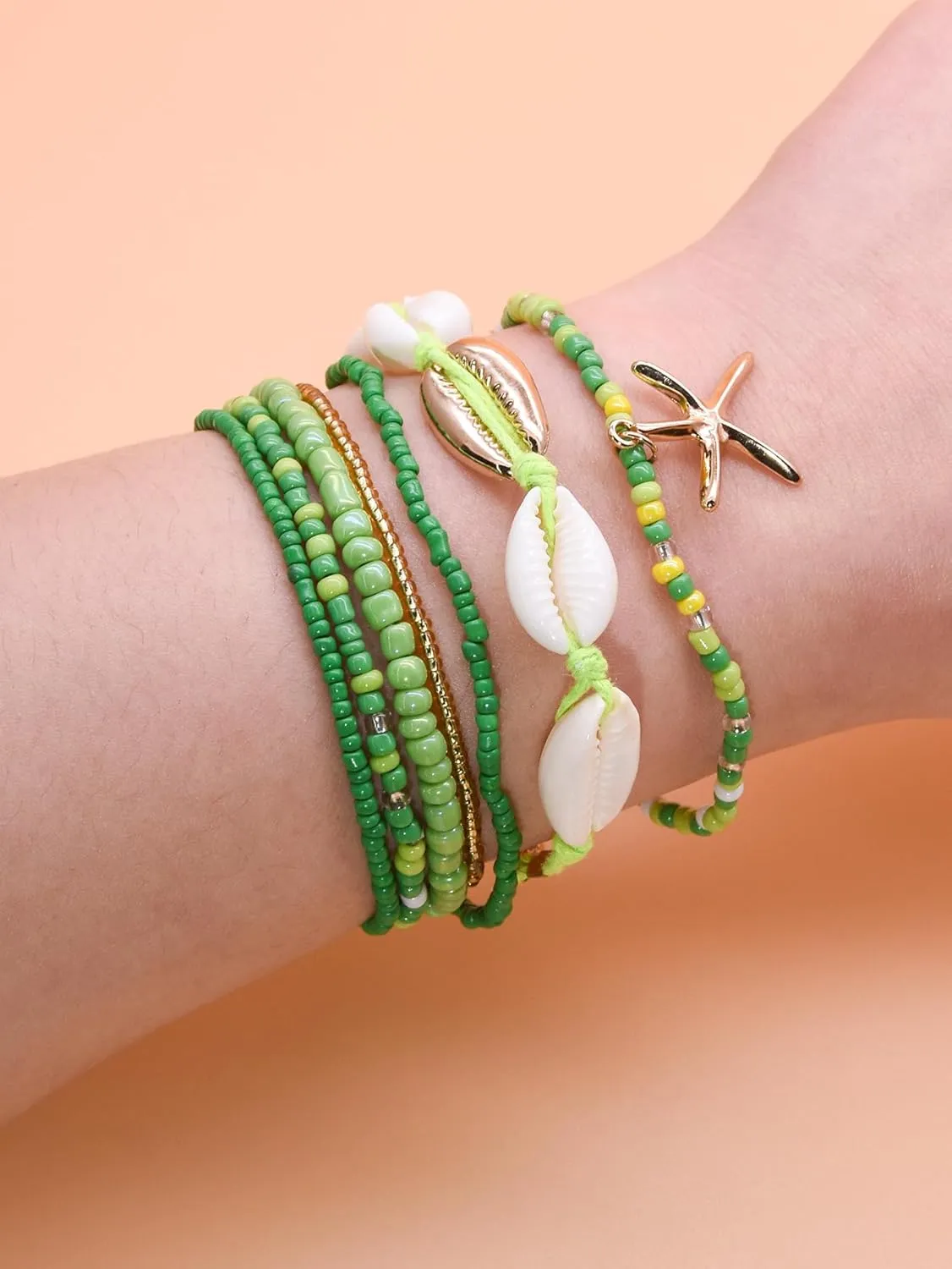 DATOA Shell Ankle Bracelet Set for Women Boho Beaded Stackable Bracelet Multi-Layer Seashell Starfish Anklet Hawaiian Beach Foot Accessories Gift