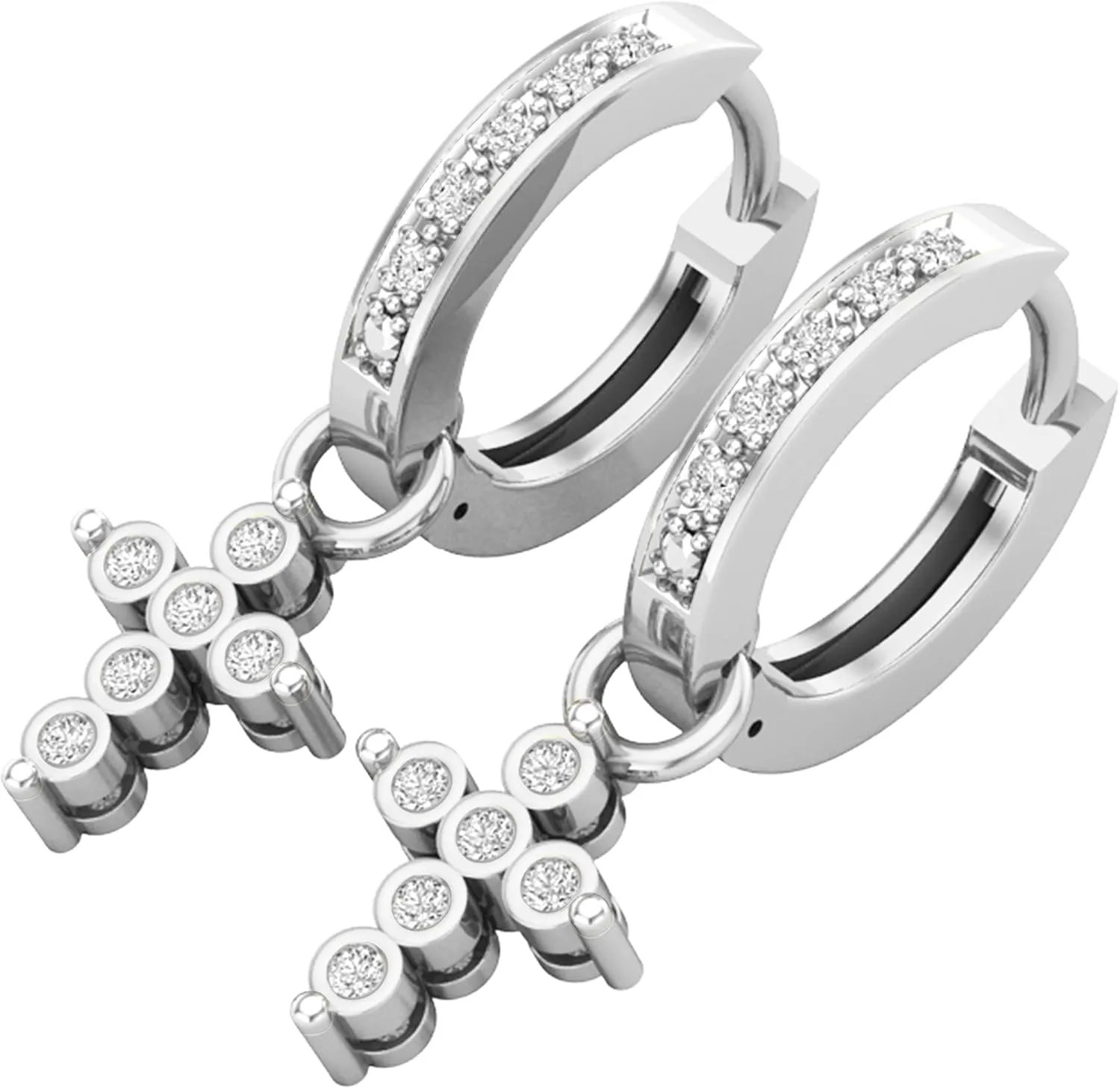 Dazzlingrock Collection 0.15 Carat (ctw) Round White Diamond Ladies Cross Religious Dangling Drop Earrings