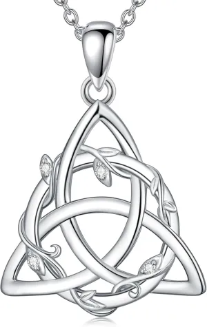 Diamond Celtic Knot Necklace 925 Sterling Silver Celtic Knot Pendant Irish Celtic Knot Triquetra Trinity Knot Timeless Geometric Pendant Necklace Jewelry Gifts for Women Wife Girlfriend