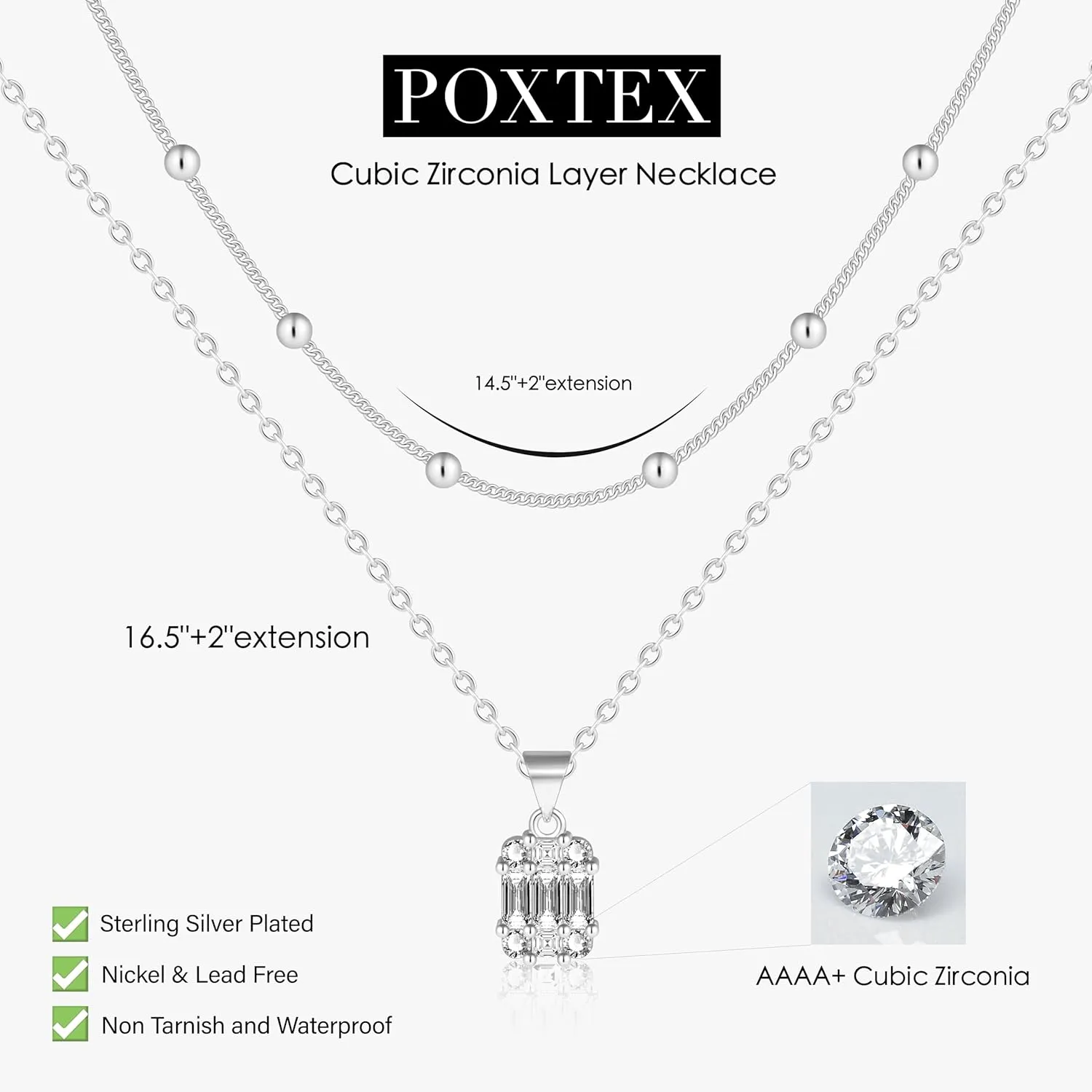 Diamond Necklaces for Women Non Tarnish, Dainty 14K Gold Stack Silver Choker Chain Double Pendant Diamond Necklace, Layered Trendy Simple Prom CZ Jewelry Sets Gifts for Women