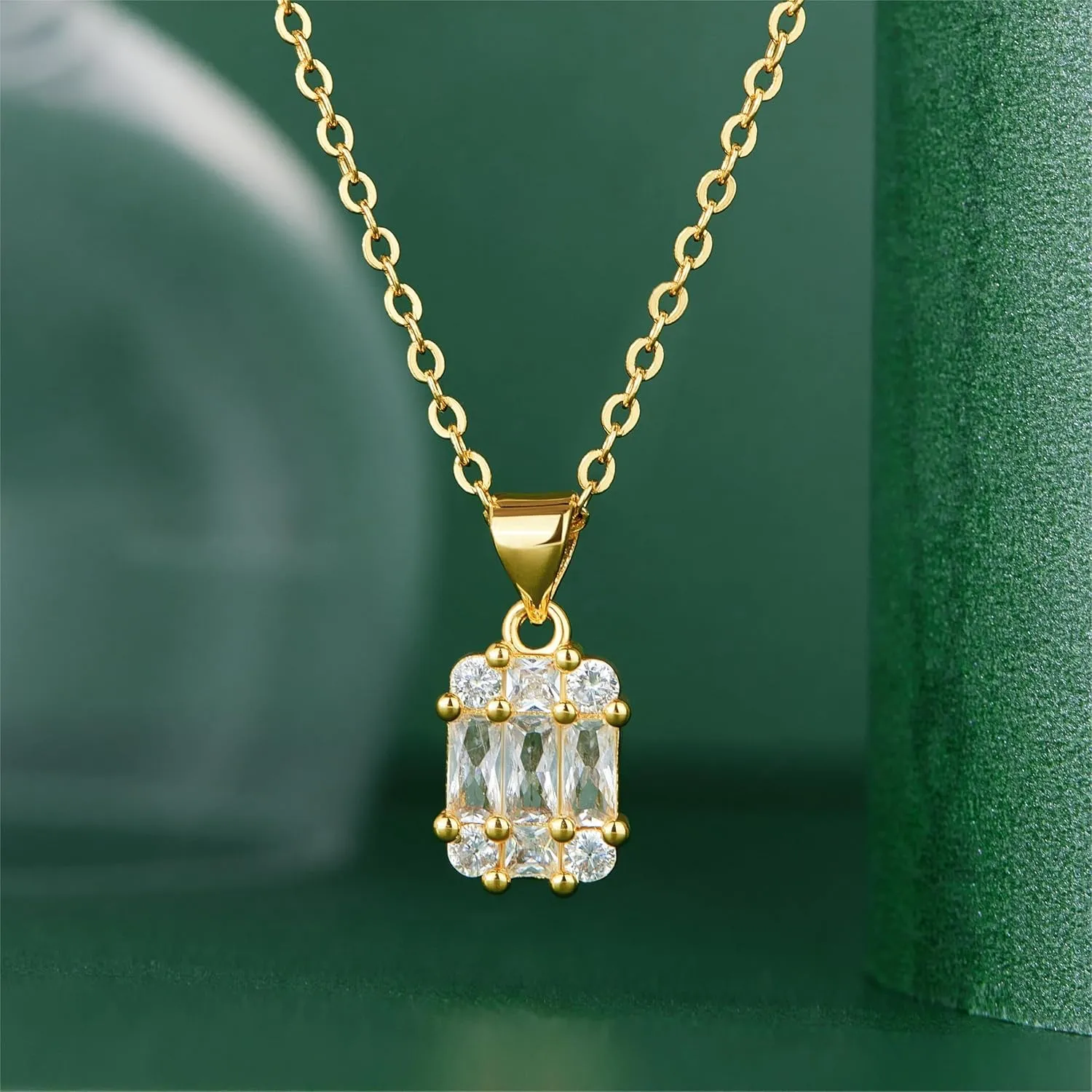 Diamond Necklaces for Women Non Tarnish, Dainty 14K Gold Stack Silver Choker Chain Double Pendant Diamond Necklace, Layered Trendy Simple Prom CZ Jewelry Sets Gifts for Women