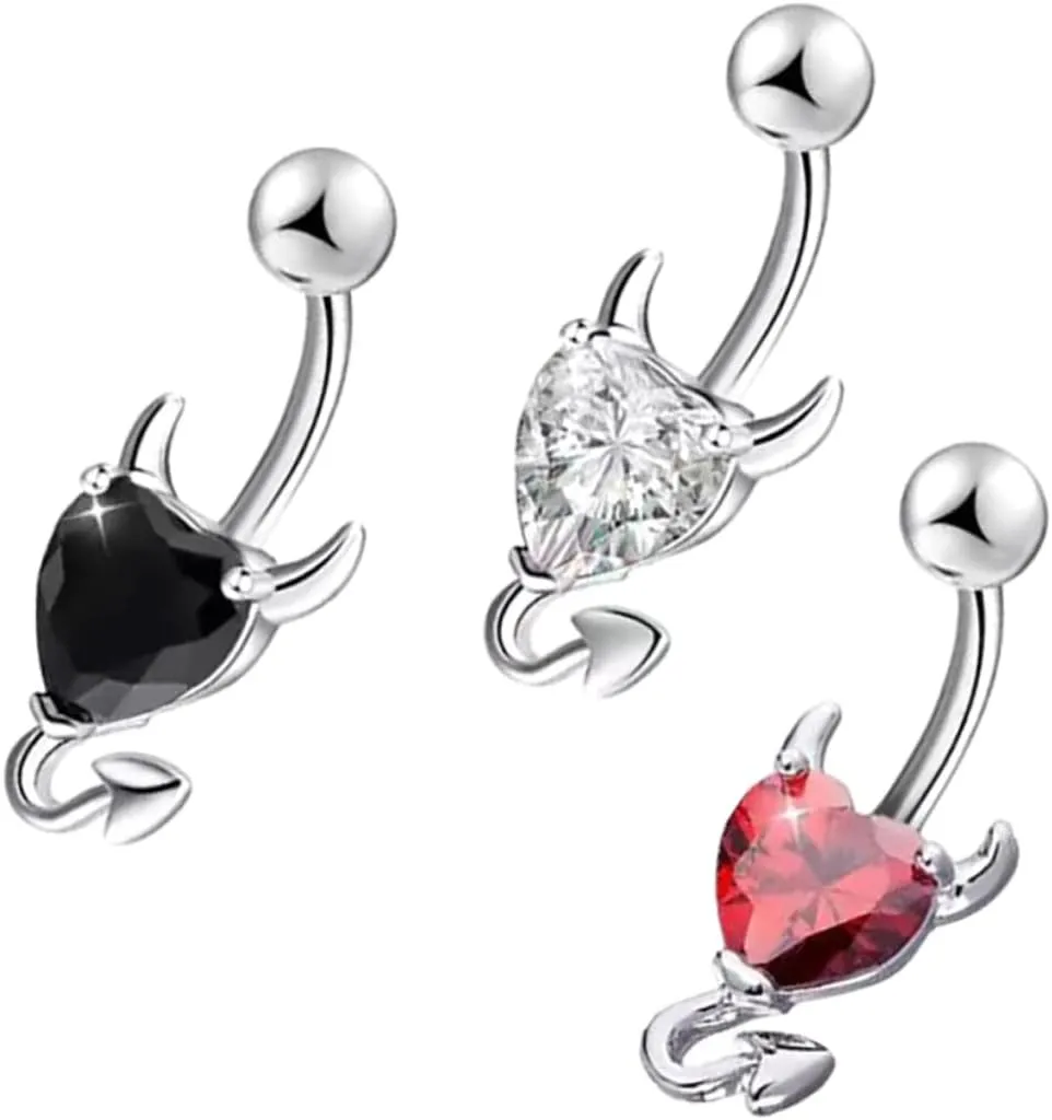 Didiseaon 3Pcs Belly Button Rings with Heart Shaped Zirconia Stylish Navel Jewelry for Women Present for Parties and Daily Wear Includes and Stones