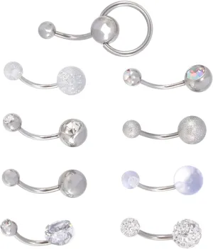 Didiseaon Fashionable Belly Button Ring Set 9 Pieces Zircon Navel Studs Metal Jewelry for Parties