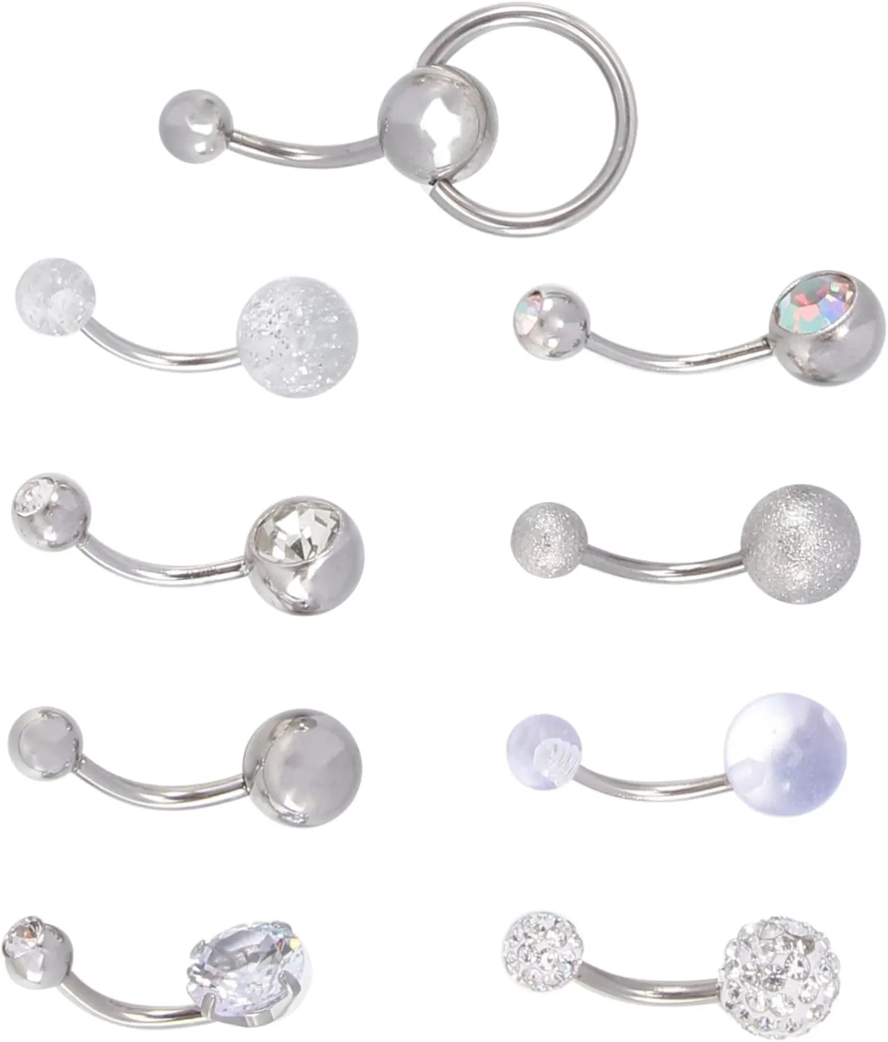 Didiseaon Fashionable Belly Button Ring Set 9 Pieces Zircon Navel Studs Metal Jewelry for Parties