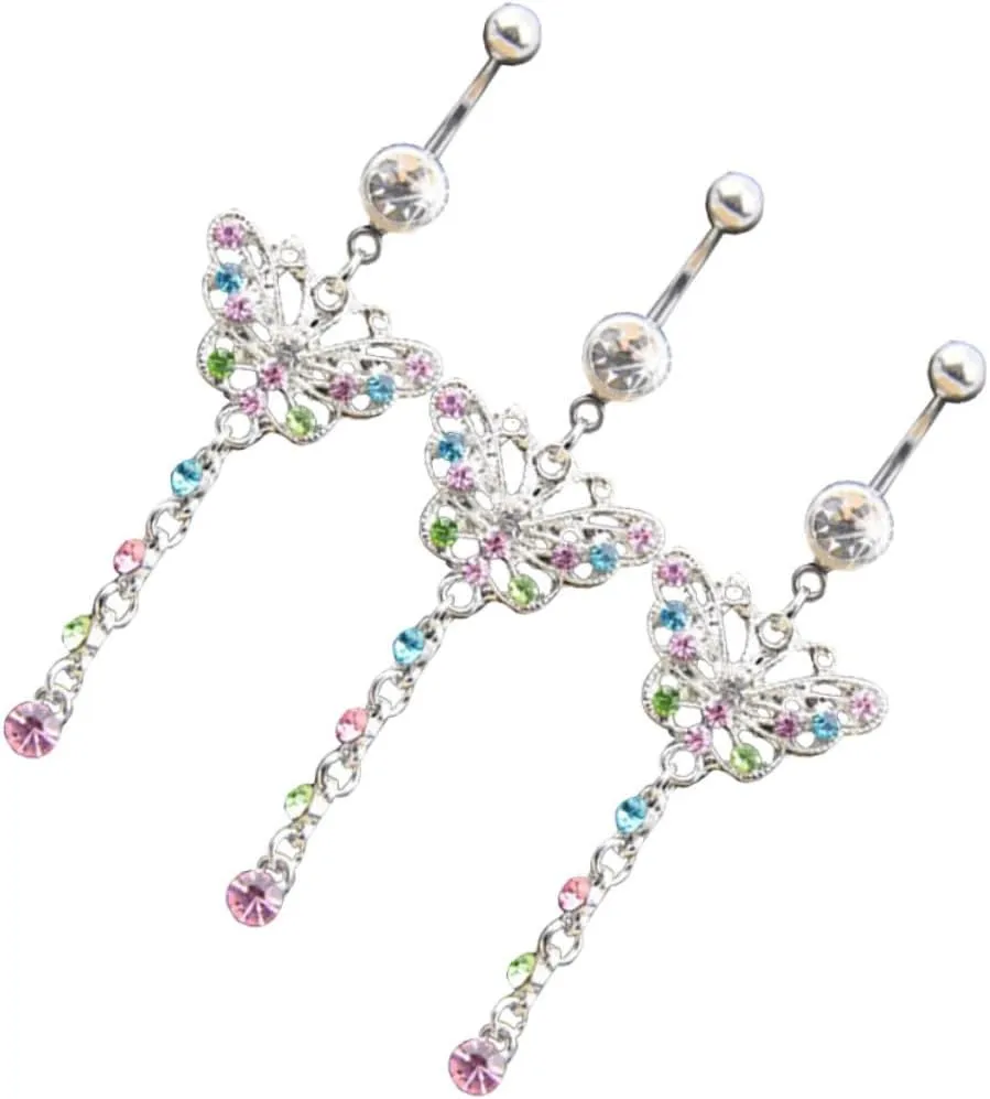 Didiseaon Navel Piercing Jewelry 3pc Diamond Belly Ring Set Fashionable Belly Button Rings for Women