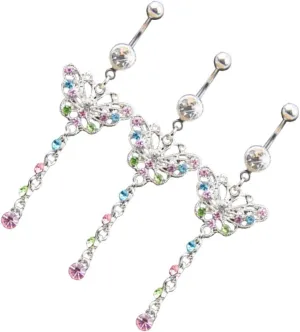 Didiseaon Navel Piercing Jewelry 3pc Diamond Belly Ring Set Fashionable Belly Button Rings for Women