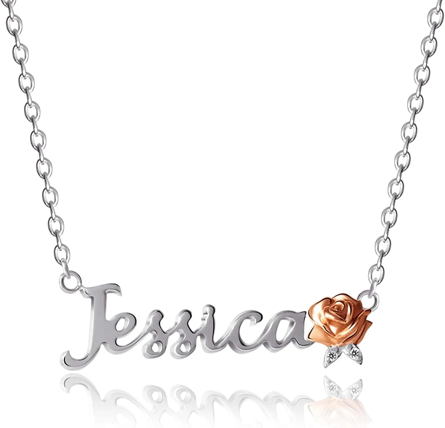 Disney Beauty and the Beast Belle Rose Personalized Necklace - Sterling Silver Name Necklace - Personalized Necklaces for Women - Custom Name Necklace