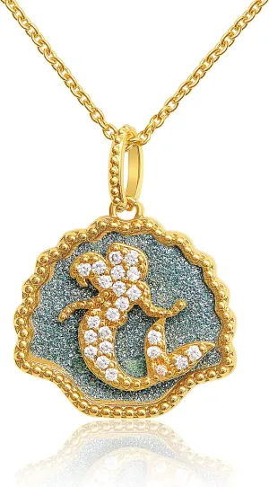 Disney Jewelry for Women, Little Mermaid Ariel Silver Plated Necklace Pendants, Rainbow Crystal, Rainbow Glitter, Crystal Seashell Accents, 18"