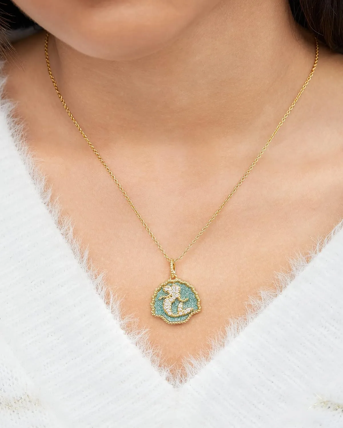 Disney Jewelry for Women, Little Mermaid Ariel Silver Plated Necklace Pendants, Rainbow Crystal, Rainbow Glitter, Crystal Seashell Accents, 18"
