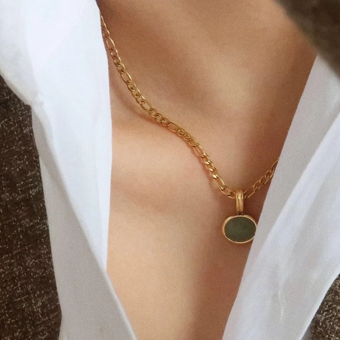 DISTANT DRUMS Simple Natural Green Aventurine Stone Jewelry Set for Women,Hoop Earrings,Bracelet,Necklace,18K Gold-plated Spiritual Gift,Fortunate Stone Jewelry,Choker