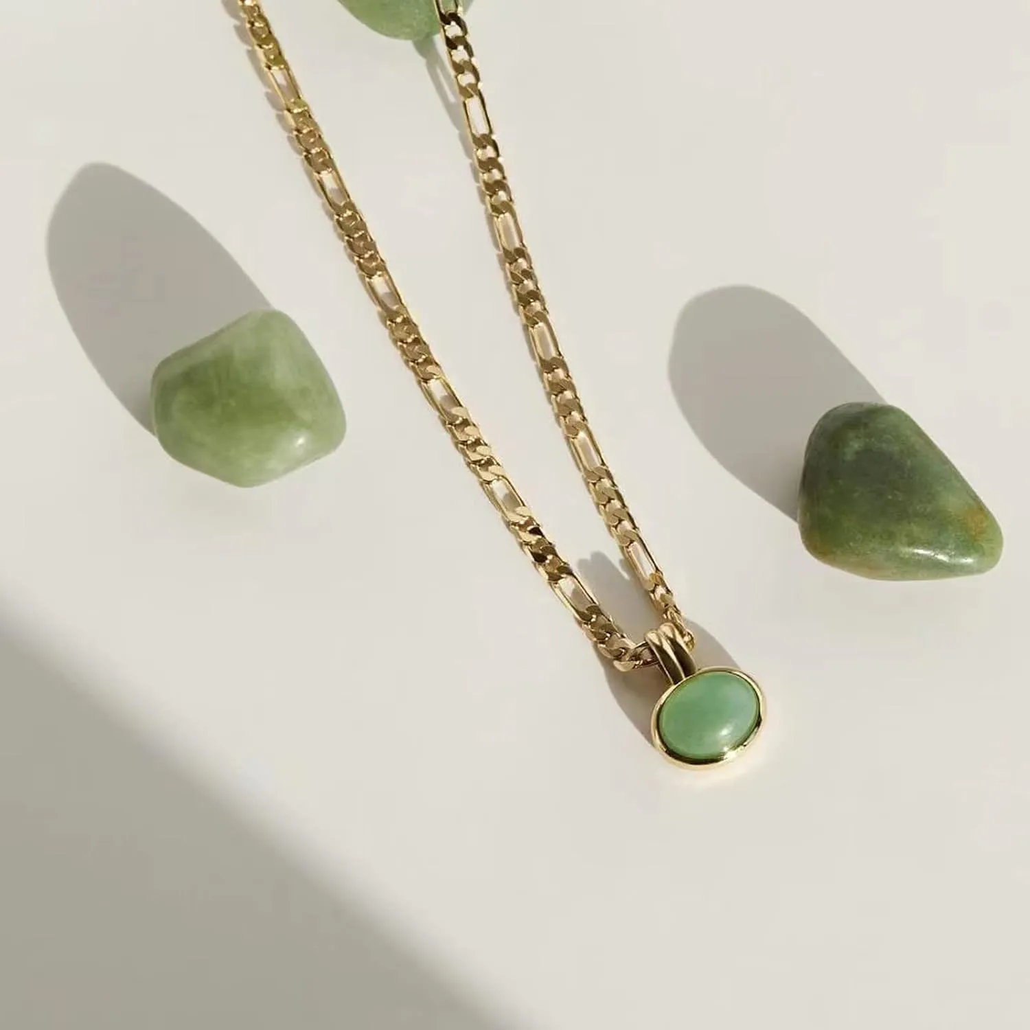 DISTANT DRUMS Simple Natural Green Aventurine Stone Jewelry Set for Women,Hoop Earrings,Bracelet,Necklace,18K Gold-plated Spiritual Gift,Fortunate Stone Jewelry,Choker