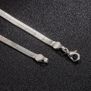 DOCCESTU Sterling Silver Necklace with Flat Herringbone Chain - Men & Women's Assorted Lengths 16-24in - High Polish, Hypoallergenic Exquisite Collar