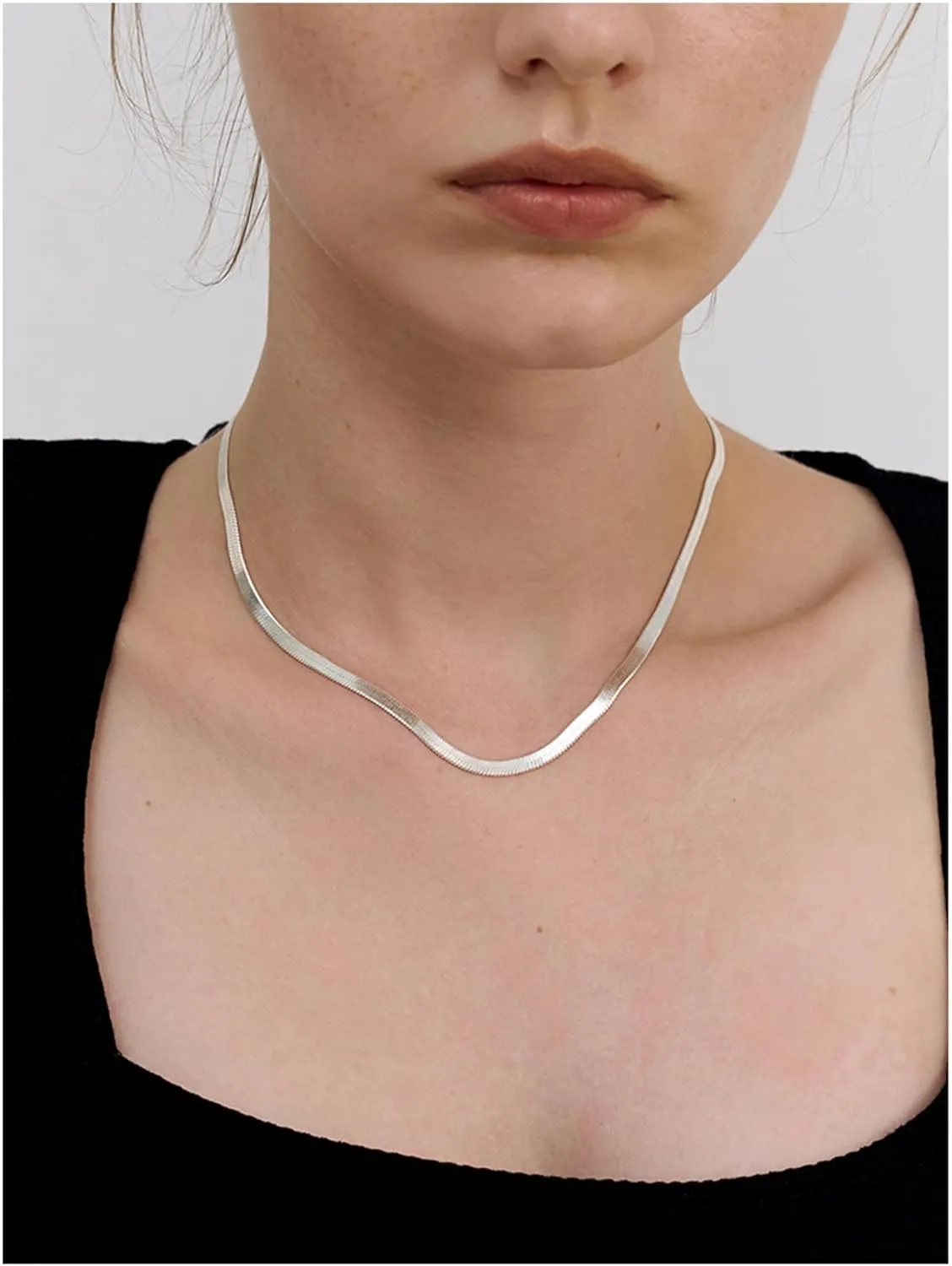 DOCCESTU Sterling Silver Necklace with Flat Herringbone Chain - Men & Women's Assorted Lengths 16-24in - High Polish, Hypoallergenic Exquisite Collar