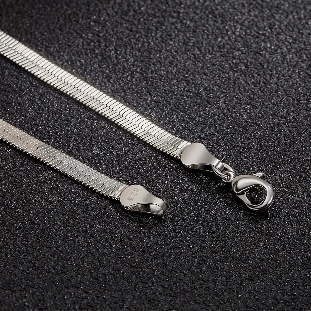 DOCCESTU Sterling Silver Necklace with Flat Herringbone Chain - Men & Women's Assorted Lengths 16-24in - High Polish, Hypoallergenic Exquisite Collar