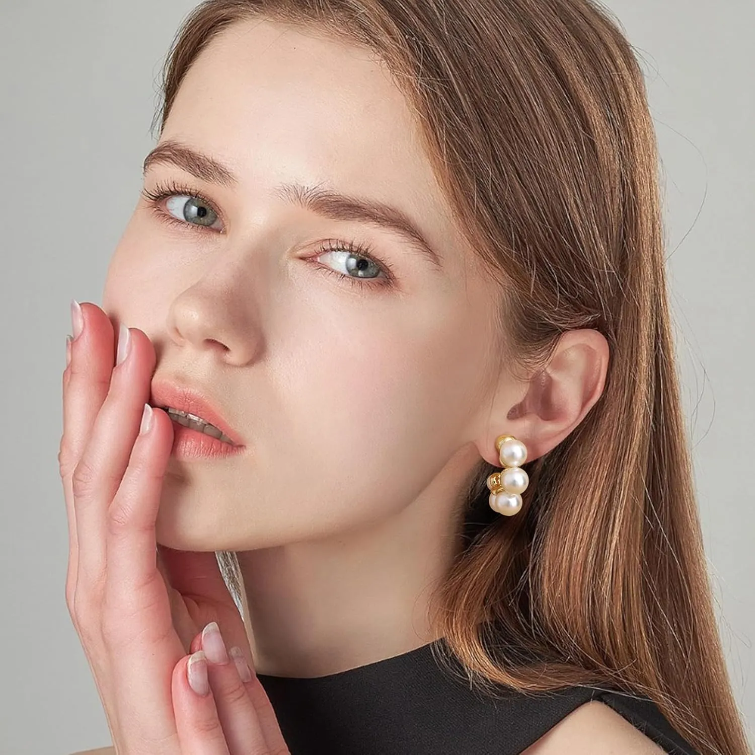 Dochais Pearl Hoop Earrings for Women, 14K Gold Plated Pearl Drop Earrings 925 Sterling Silver Gold Pearl Hoops Earrings Trendy Lightweight Hypoallergenic Pearl Earrings Jewelry