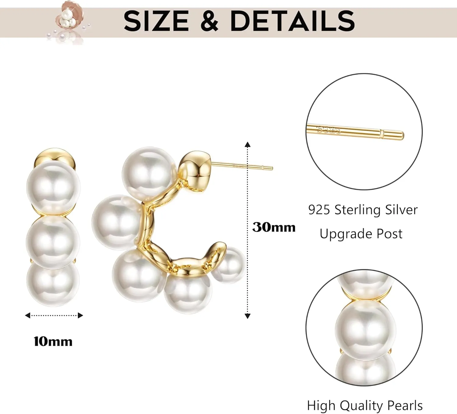 Dochais Pearl Hoop Earrings for Women, 14K Gold Plated Pearl Drop Earrings 925 Sterling Silver Gold Pearl Hoops Earrings Trendy Lightweight Hypoallergenic Pearl Earrings Jewelry