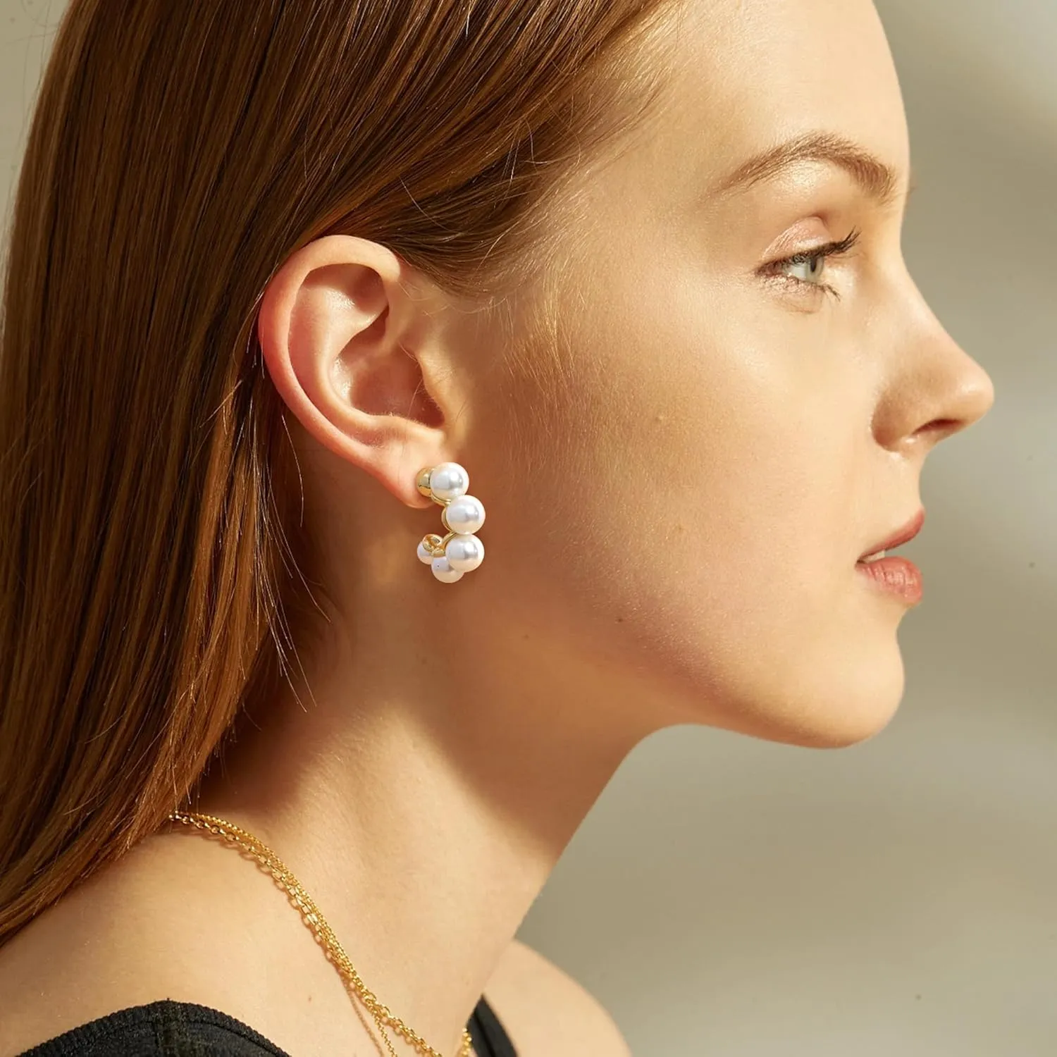 Dochais Pearl Hoop Earrings for Women, 14K Gold Plated Pearl Drop Earrings 925 Sterling Silver Gold Pearl Hoops Earrings Trendy Lightweight Hypoallergenic Pearl Earrings Jewelry