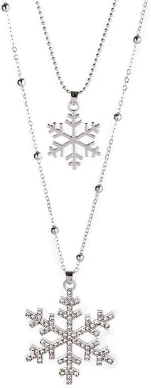 Double Layer Silver Tone Clear Crystal Star Snowflake Necklaces Pendants Snow Flower Necklace For Women Sweater Jewelry