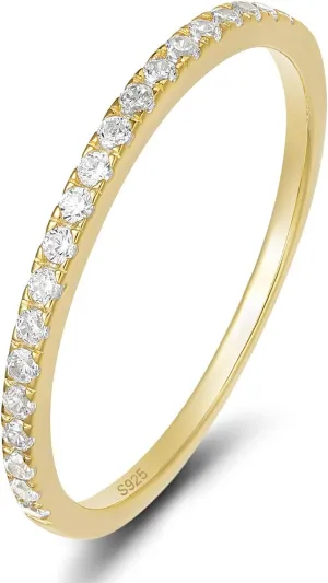 EAMTI 2mm 925 Sterling Silver Wedding Band Cubic Zirconia Half Eternity Stackable Engagement Ring Size 3-13