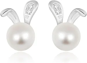 Easter Rabbit Pearl Earrings for Women Boho Round Pearl Stud Earrings Cute Small Animal Bunny Earrings Minimalist Daily Jewelry Gifts