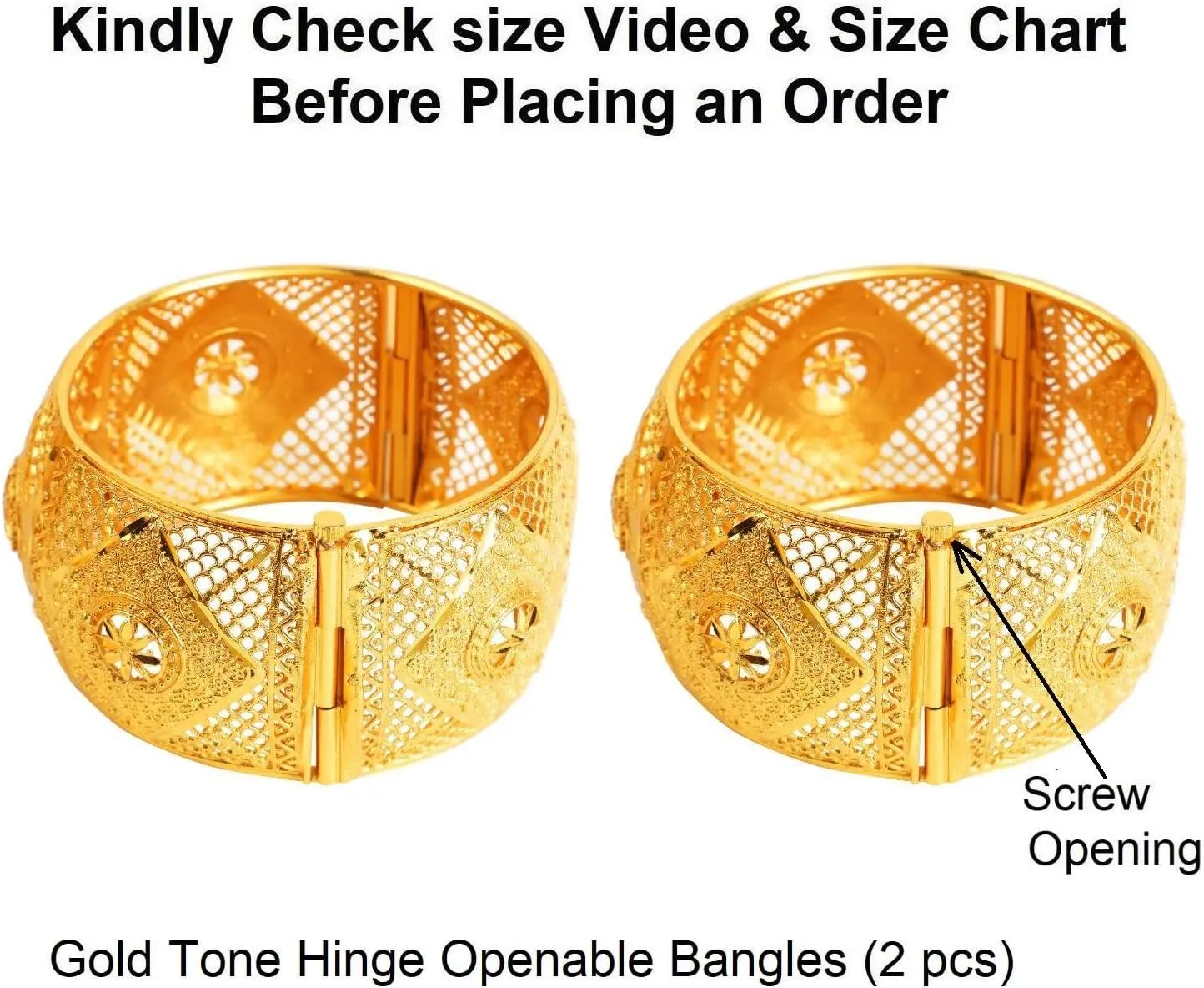 Efulgenz Gold Tone Indian Bangle Set for Women Dubai Style Bangle Set Indian Gold Tone Engraved Hinge Openable Big Broad Bangles Bracelet Indian Bridal Jewelry for Wedding Bollywood Fashion Jewelry (2 Pcs)