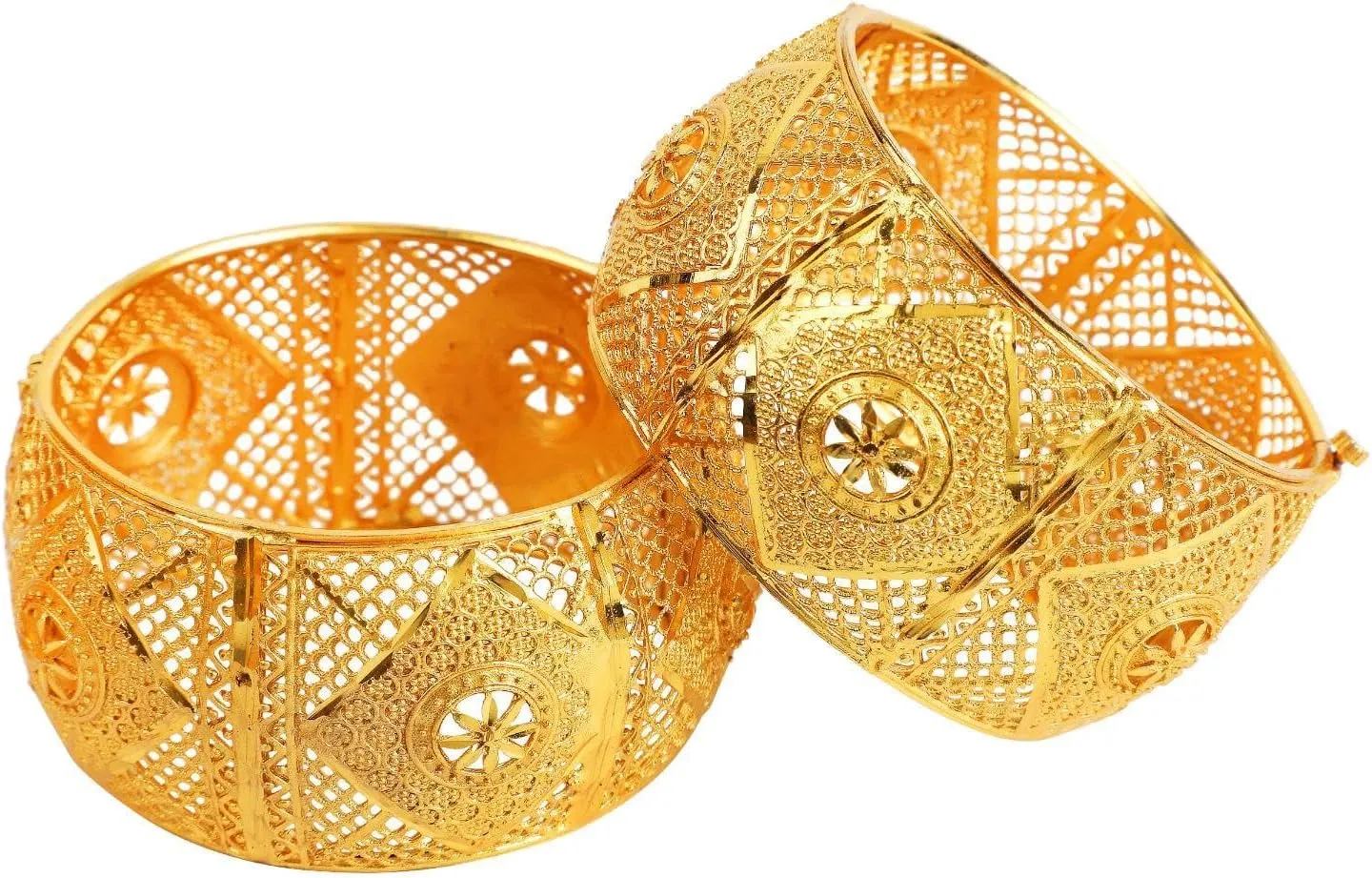 Efulgenz Gold Tone Indian Bangle Set for Women Dubai Style Bangle Set Indian Gold Tone Engraved Hinge Openable Big Broad Bangles Bracelet Indian Bridal Jewelry for Wedding Bollywood Fashion Jewelry (2 Pcs)