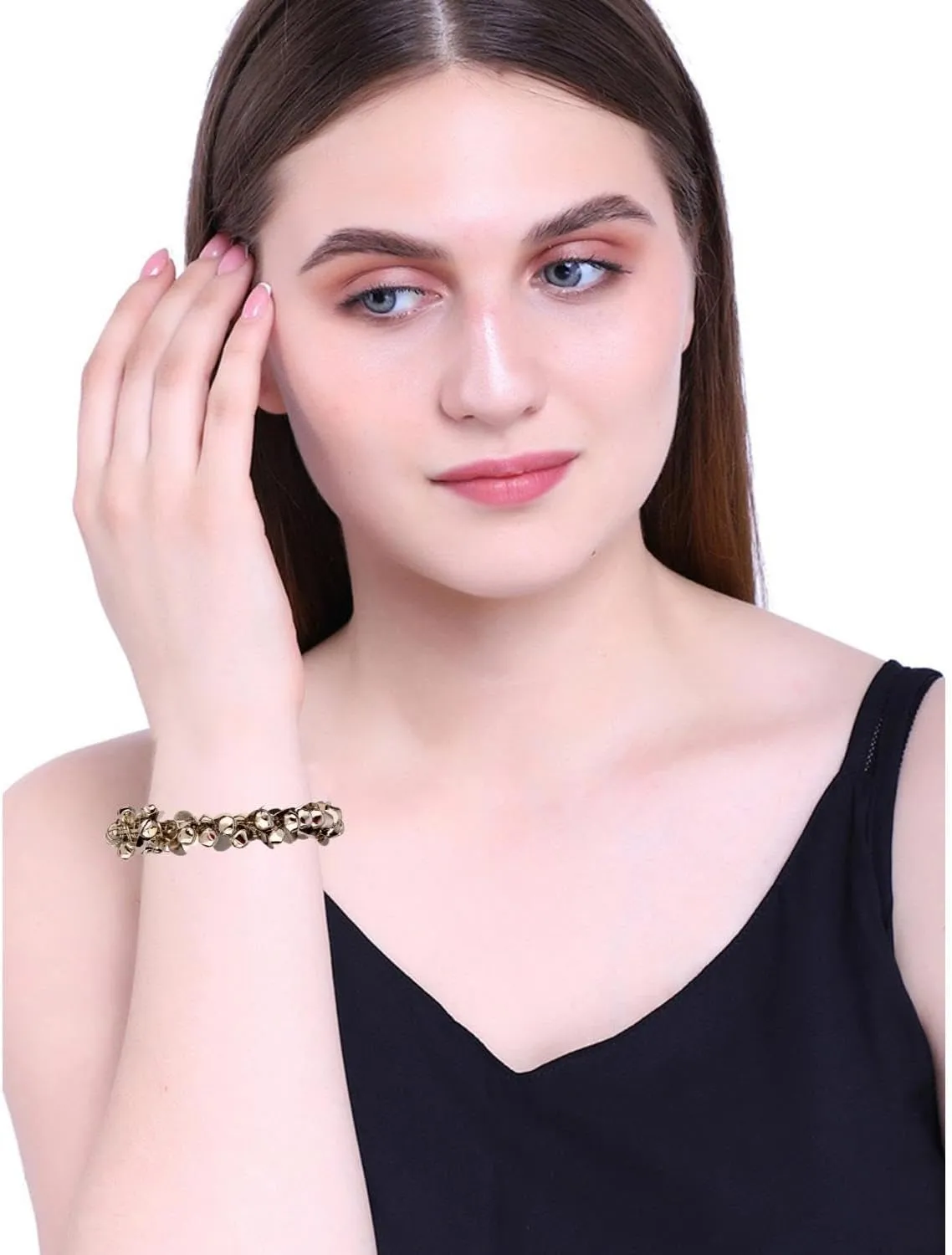 Efulgenz Indian Bangles for Women Boho Vintage Antique Gypsy Tribal Indian Oxidized Bell Charm Bracelet Bangle Set Jewelry