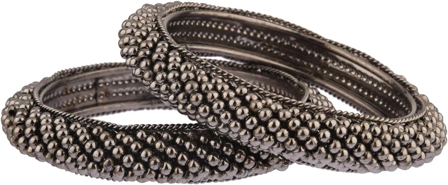 Efulgenz Indian Oxidized Jewelry for Navratri Beaded Oxidized Bangles for Women Bracelet Set Indian Boho Bohemian Jewelry Retro Vintage Antique Bracelet Bangle Statement Jewelry, 2-4, Silver
