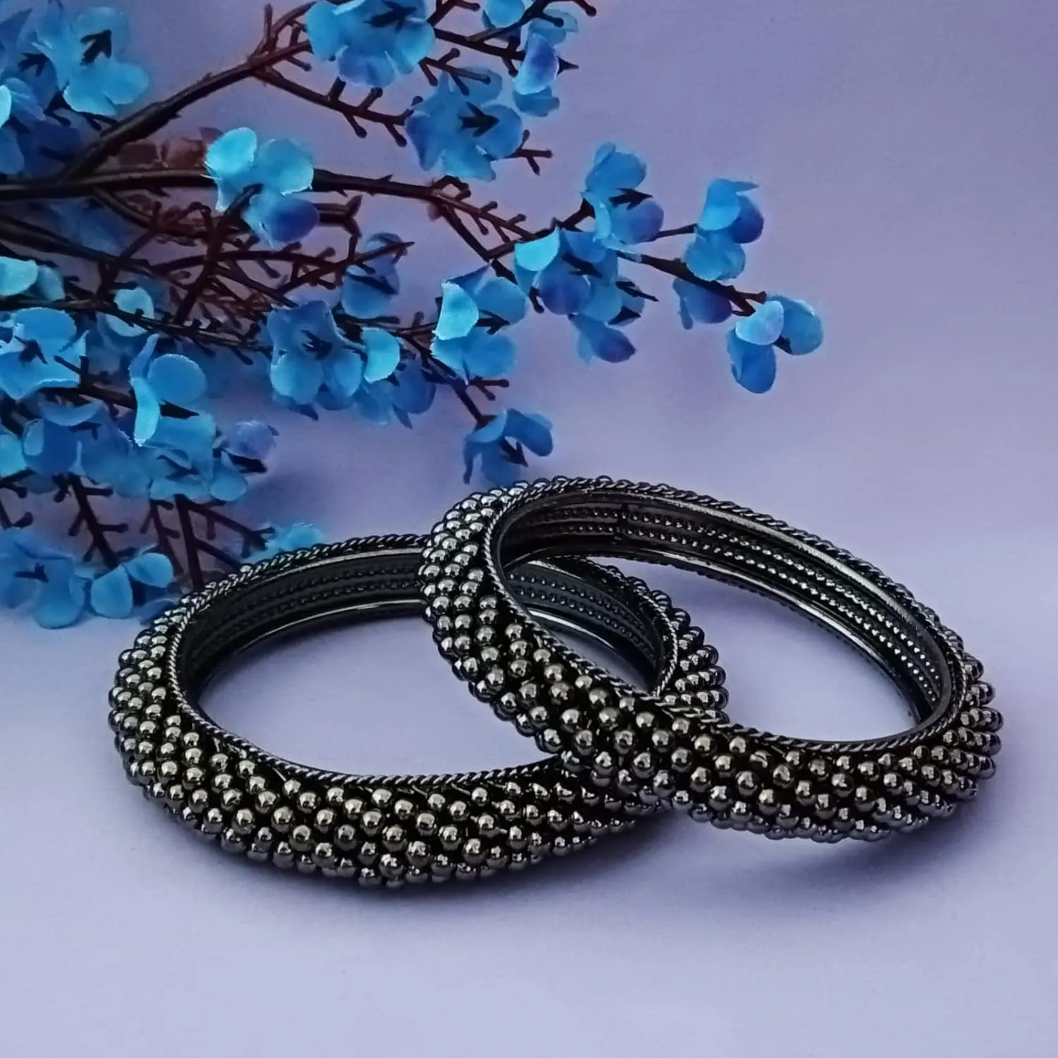 Efulgenz Indian Oxidized Jewelry for Navratri Beaded Oxidized Bangles for Women Bracelet Set Indian Boho Bohemian Jewelry Retro Vintage Antique Bracelet Bangle Statement Jewelry, 2-4, Silver