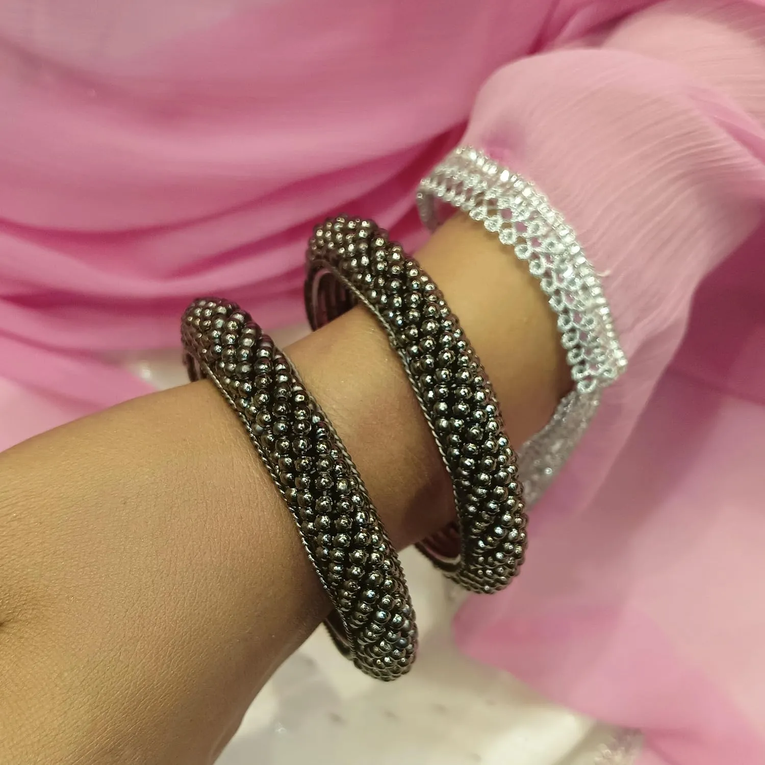 Efulgenz Indian Oxidized Jewelry for Navratri Beaded Oxidized Bangles for Women Bracelet Set Indian Boho Bohemian Jewelry Retro Vintage Antique Bracelet Bangle Statement Jewelry, 2-4, Silver